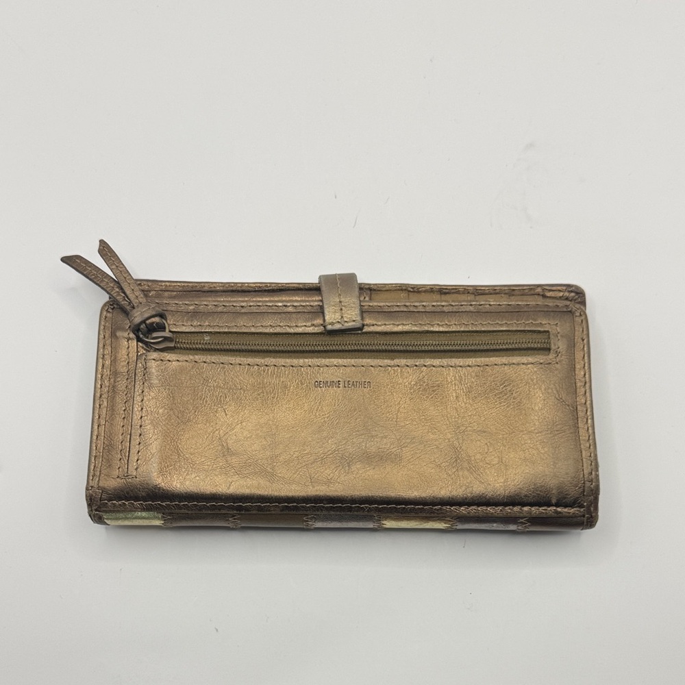 Genuine Leather Patchwork Metallic Long Wallet Go… - image 2